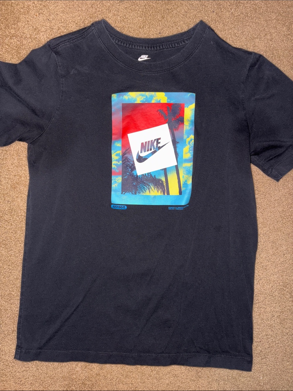 Nike Black Tee with Tropical Sunrise Graphic